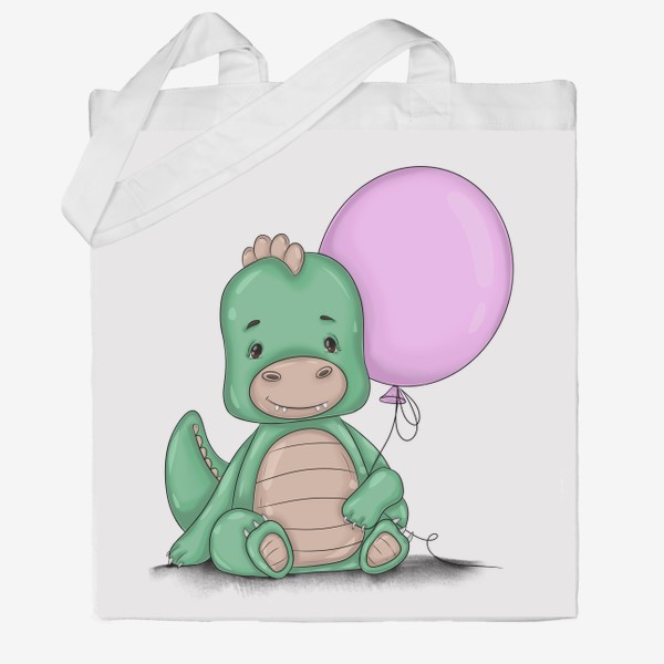 Сумка хб «Динозавр с фиолетовым воздушным шариком»