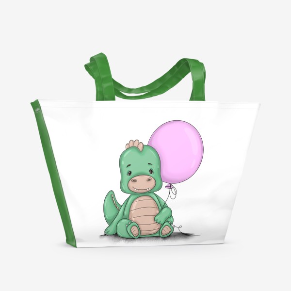Пляжная сумка «Динозавр с фиолетовым воздушным шариком»