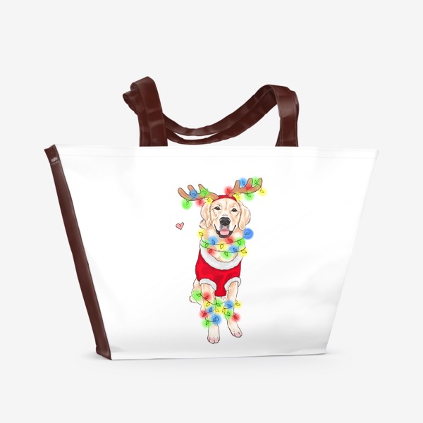 Пляжная сумка «Новый год гирлянды лабрадор санта оленьи рога собаки»