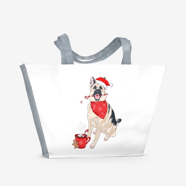 Пляжная сумка «Новый год очарка какао пряник собаки санта»