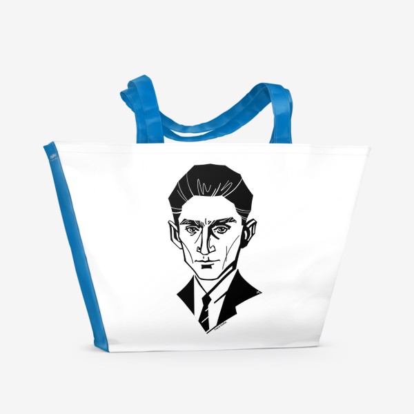 Пляжная сумка «Франц Кафка, графический портрет писателя, черно-белый»