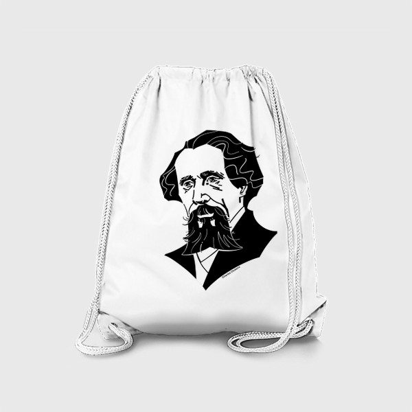 Рюкзак «Чарльз Диккенс, графический портрет писателя, черно-белый»