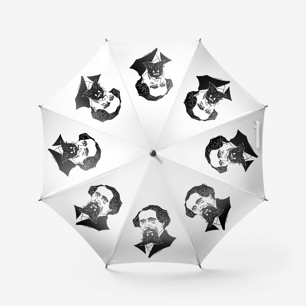 Зонт «Чарльз Диккенс, графический портрет писателя, черно-белый»
