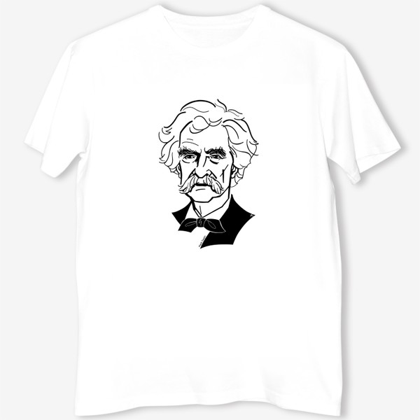 Футболка «Марк Твен, графический портрет писателя, черно-белый»