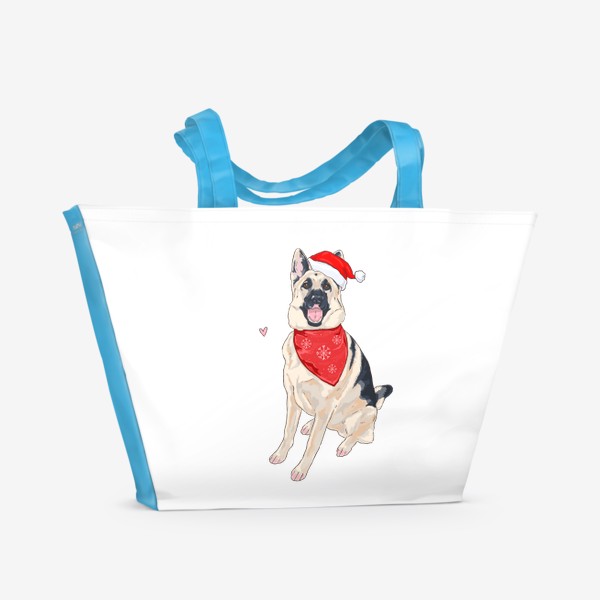 Пляжная сумка «Новый год овчарка шапка дед мороз собаки»