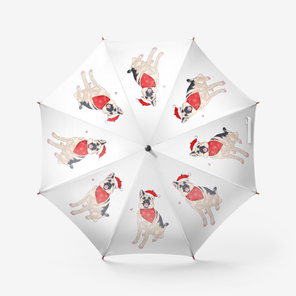 Зонт «Новый год овчарка шапка дед мороз собаки»