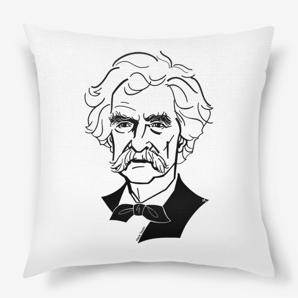 Подушка «Марк Твен, графический портрет писателя, черно-белый»