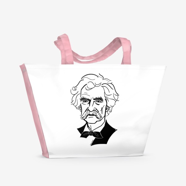 Пляжная сумка «Марк Твен, графический портрет писателя, черно-белый»