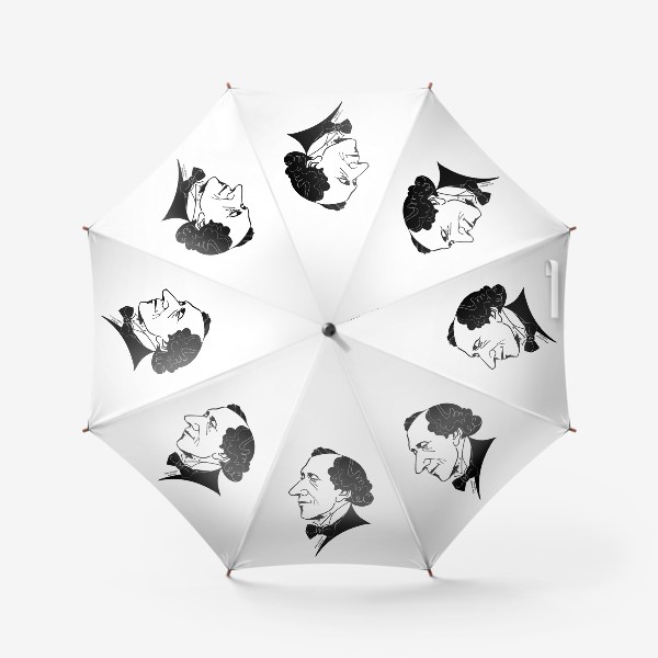 Зонт «Ханс Кристиан Андерсен, графический портрет писателя-сказочника, черно-белый»