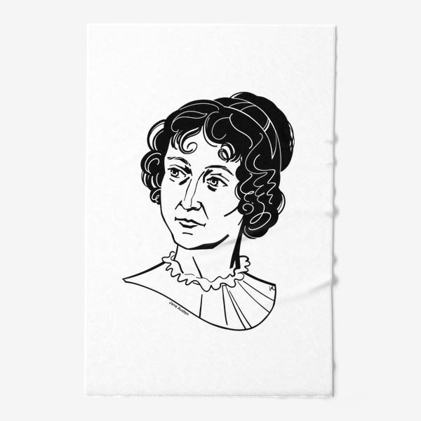 Полотенце &laquo;Джейн Остин, графический портрет писательницы, черно-белый&raquo;
