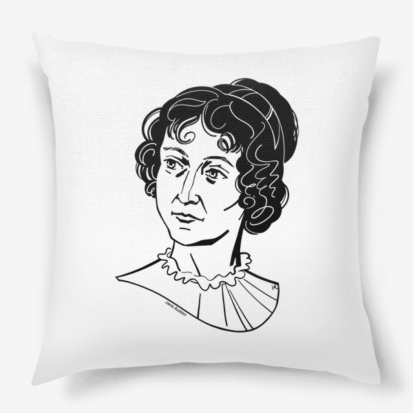 Подушка «Джейн Остин, графический портрет писательницы, черно-белый»