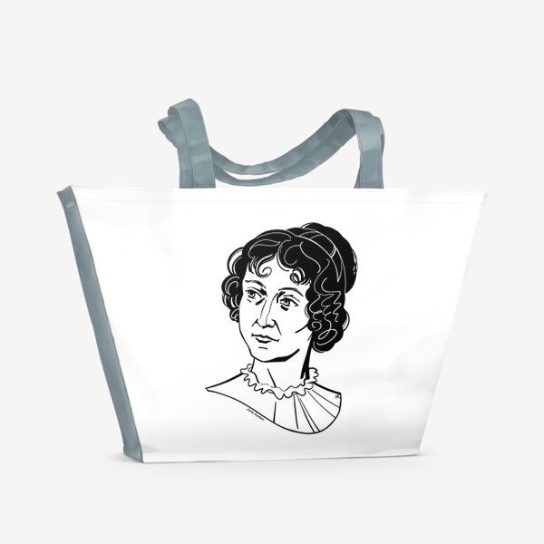 Пляжная сумка &laquo;Джейн Остин, графический портрет писательницы, черно-белый&raquo;