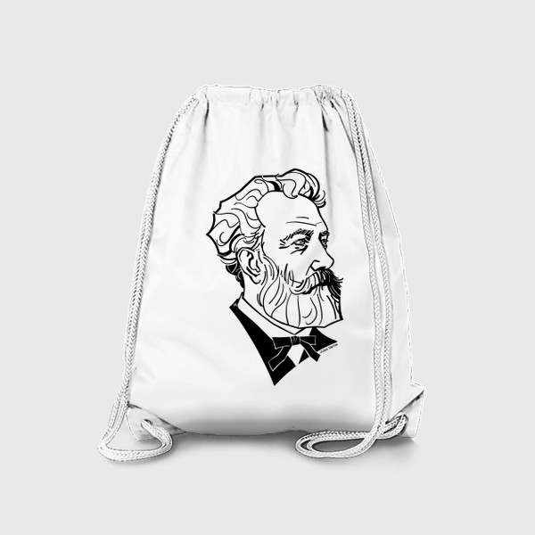 Рюкзак «Жюль Верн, графический портрет писателя, черно-белый»