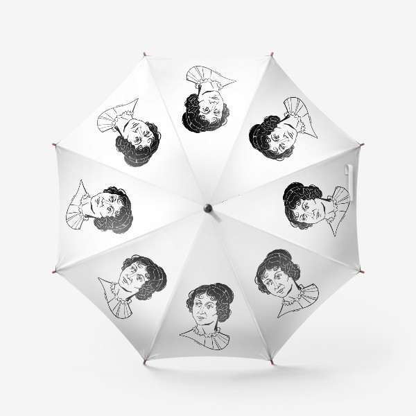 Зонт «Джейн Остин, графический портрет писательницы, черно-белый»