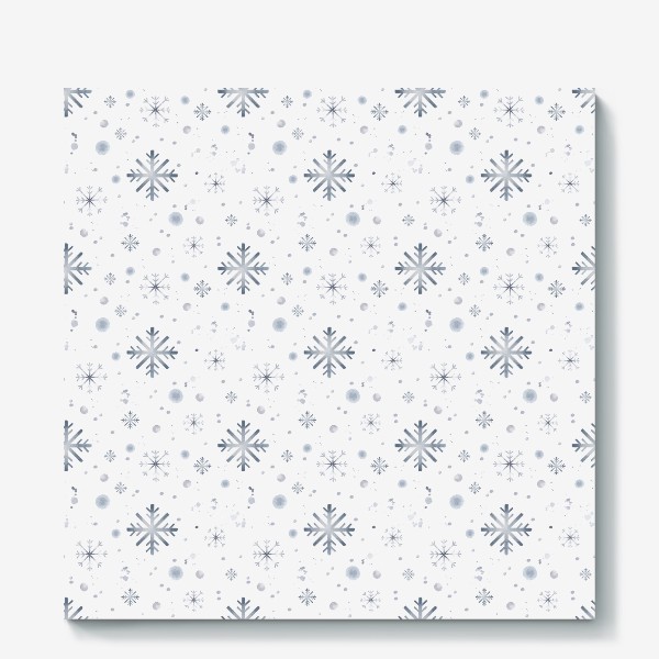Холст &laquo;Акварельный новогодний бесшовный фон c зимними иллюстрациями голубых снежинок. Падающий снег&raquo;
