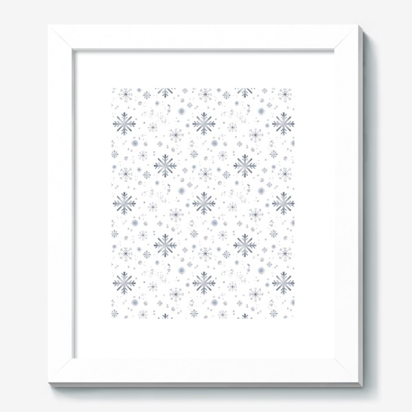 Картина «Акварельный новогодний бесшовный фон c зимними иллюстрациями голубых снежинок. Падающий снег»