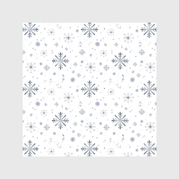 Шторы &laquo;Акварельный новогодний бесшовный фон c зимними иллюстрациями голубых снежинок. Падающий снег&raquo;