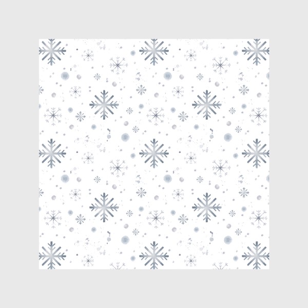 Скатерть «Акварельный новогодний бесшовный фон c зимними иллюстрациями голубых снежинок. Падающий снег»