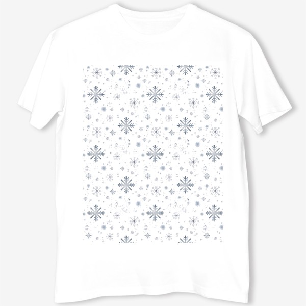 Футболка «Акварельный новогодний бесшовный фон c зимними иллюстрациями голубых снежинок. Падающий снег»