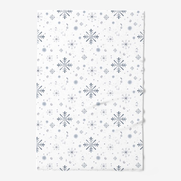 Полотенце «Акварельный новогодний бесшовный фон c зимними иллюстрациями голубых снежинок. Падающий снег»