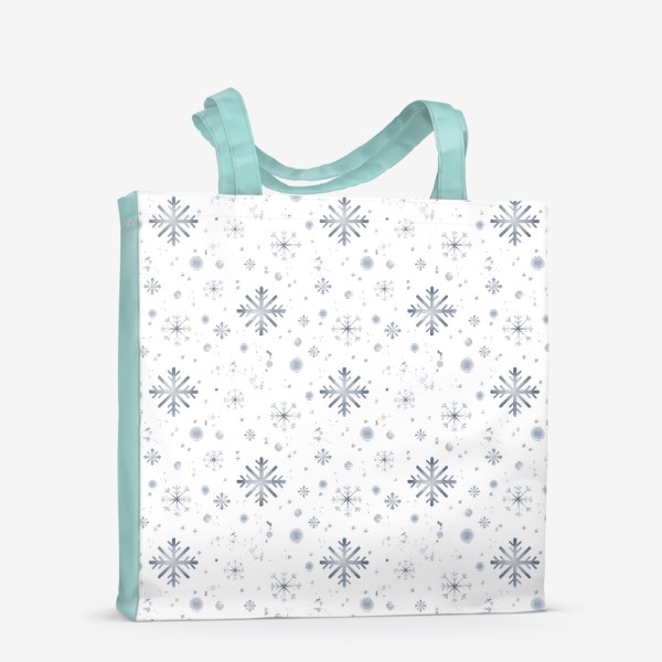 Сумка-шоппер &laquo;Акварельный новогодний бесшовный фон c зимними иллюстрациями голубых снежинок. Падающий снег&raquo;