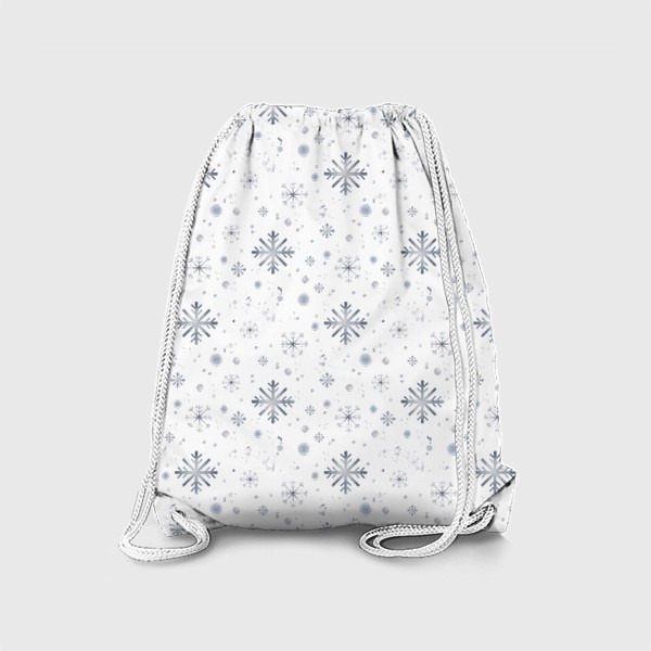 Рюкзак «Акварельный новогодний бесшовный фон c зимними иллюстрациями голубых снежинок. Падающий снег»