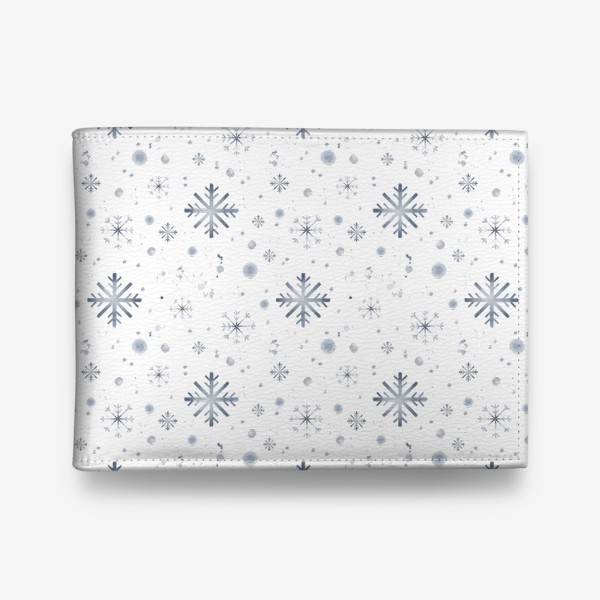 Кошелек «Акварельный новогодний бесшовный фон c зимними иллюстрациями голубых снежинок. Падающий снег»