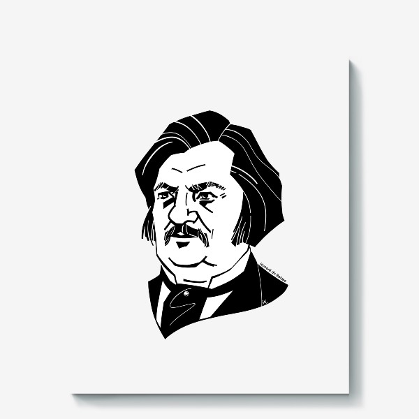 Холст «Оноре де Бальзак, графический портрет писателя, черно-белый»