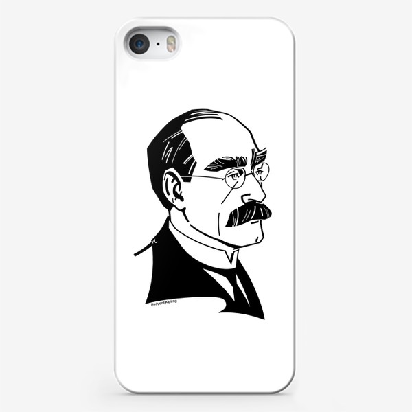 Чехол iPhone «Редьярд Киплинг, графический портрет писателя, черно-белый»
