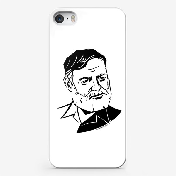 Чехол iPhone «Эрнест Хемингуэй, графический портрет писателя, черно-белый»