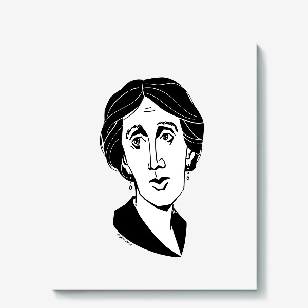 Холст «Вирджиния Вулф, графический портрет писательницы, черно-белый»
