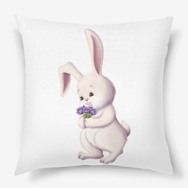 Подушка «Кролик и букет крокусов»