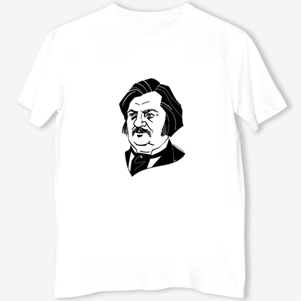 Футболка «Оноре де Бальзак, графический портрет писателя, черно-белый»