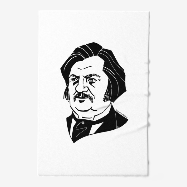 Полотенце «Оноре де Бальзак, графический портрет писателя, черно-белый»