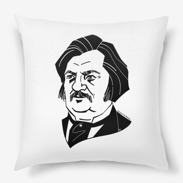 Подушка «Оноре де Бальзак, графический портрет писателя, черно-белый»