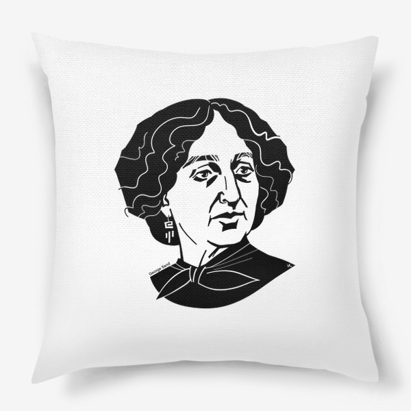Подушка «Жорж Санд, графический портрет писательницы, черно-белый»