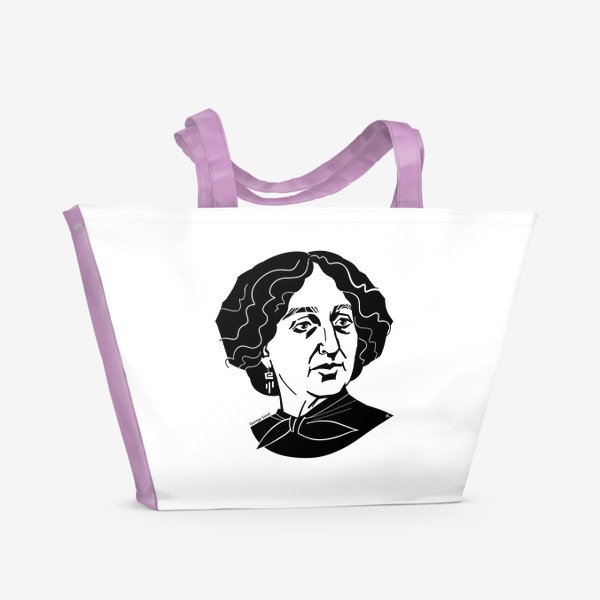 Пляжная сумка «Жорж Санд, графический портрет писательницы, черно-белый»