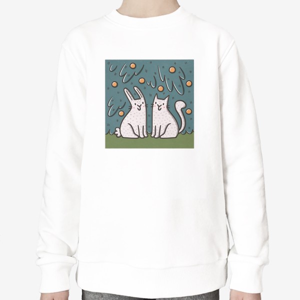 Свитшот «Милые кот и кролик под елкой. Новый год»