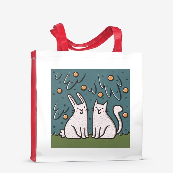Сумка-шоппер «Милые кот и кролик под елкой. Новый год»