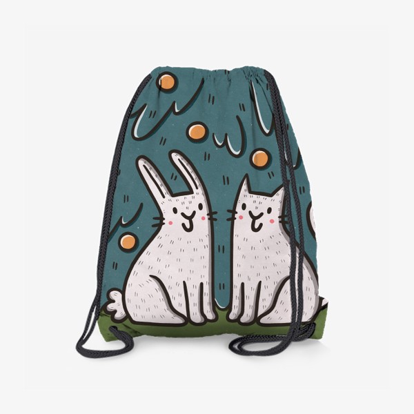Рюкзак «Милые кот и кролик под елкой. Новый год»