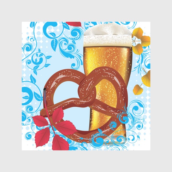 Скатерть «Крендель с пивом и красными листьями»