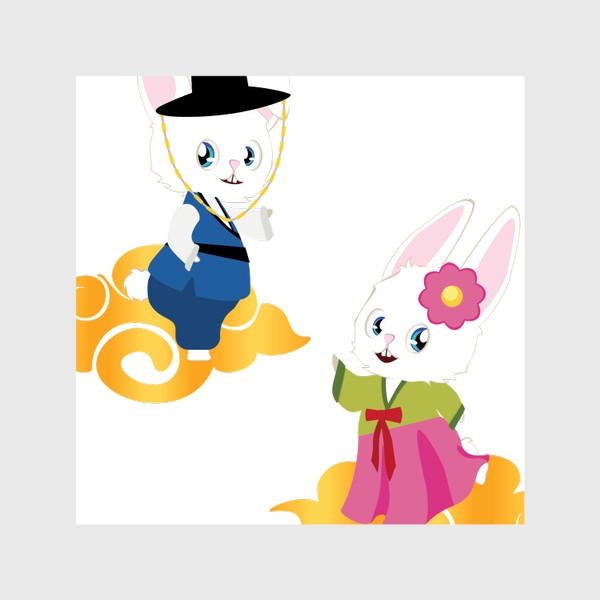 Шторы «Пара кроликов в ханбоках»