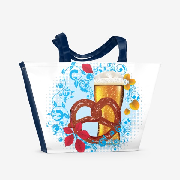 Пляжная сумка «Крендель с пивом и красными листьями»