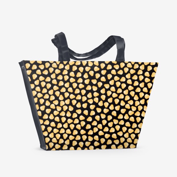 Пляжная сумка «Паттерн попкорн, зерна кукурузы. Кукуруза на чёрном фоне»