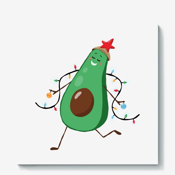 Холст «Авокадо в костюме ёлки. Новогоднее настроение»