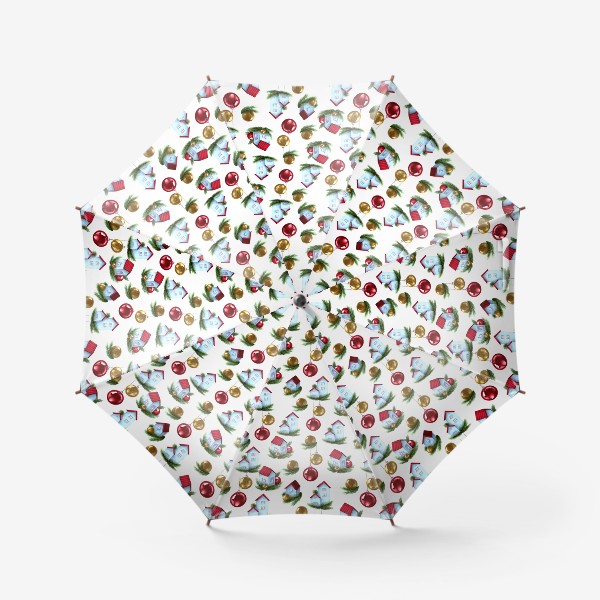 Зонт «Новогодние домики на белом - паттерн»