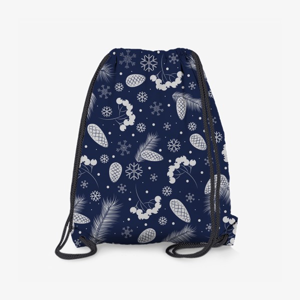 Рюкзак «Ягоды и шишки на синем фоне. Зимнее настроение»