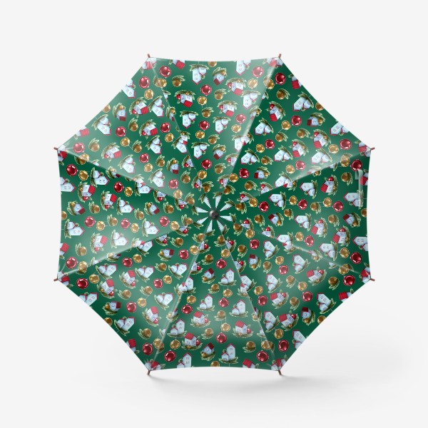Зонт «Новогодние домики на зеленом - паттерн»