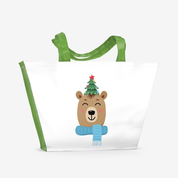 Пляжная сумка «Мишка в шапке в виде новогодней ёлки»