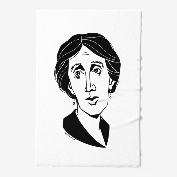 Полотенце «Вирджиния Вулф, графический портрет писательницы, черно-белый»